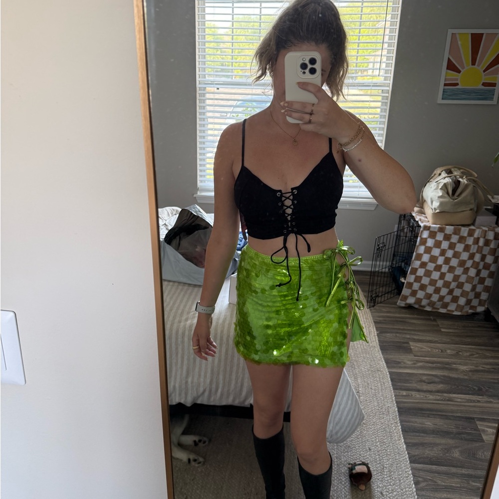 Y2K Sexy Green Sequin Mini Skirt